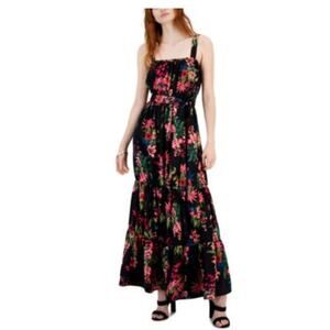 I.N.C. International Concepts Women's Printed Tiered Tie-Waist Maxi Dress -Med